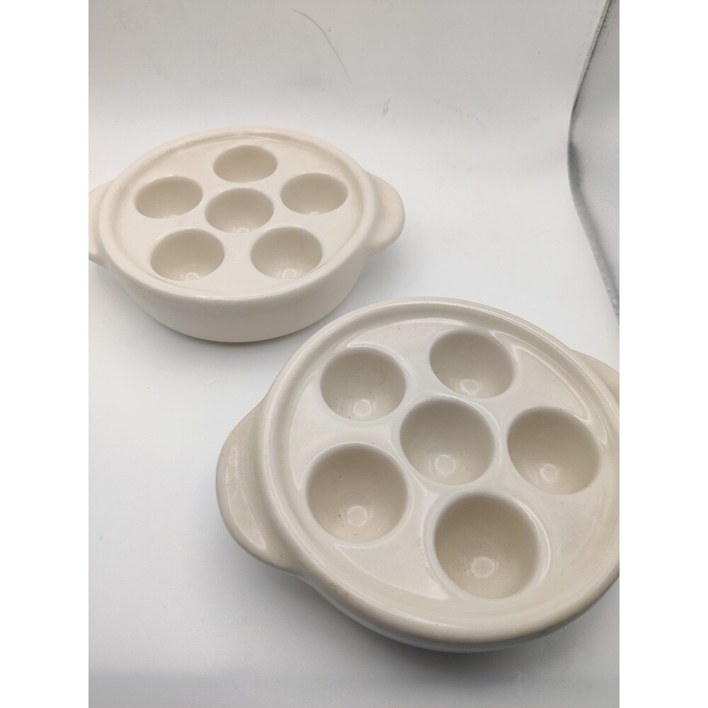 Vintage French Bistro Ceramic Escargot Dishes, Set of 2, 6-Well Snail Plates